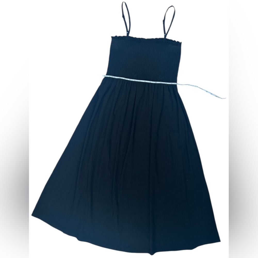 H&M Women’s Sleeveless Adjustable Shoulder Straps Smocked Black Midi Dress - Picture 4 of 8